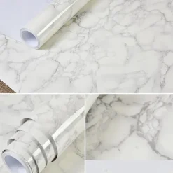 Abstract Marble Wallpaper Mural White Marble Wall Covering Sticker Peel and Stick Removable PVC/Vinyl Material Self Adhesive Wall Decor 300x60cm/118.1x23.62in for Living Room, Kitchen, Bathroom