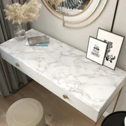 Abstract Marble Wallpaper Mural White Marble Wall Covering Sticker Peel and Stick Removable PVC/Vinyl Material Self Adhesive Wall Decor 300x60cm/118.1x23.62in for Living Room, Kitchen, Bathroom