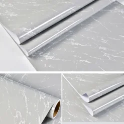 Abstract Marble Wallpaper Mural White Marble Wall Covering Sticker Peel and Stick Removable PVC/Vinyl Material Self Adhesive Wall Decor 300x60cm/118.1x23.62in for Living Room, Kitchen, Bathroom