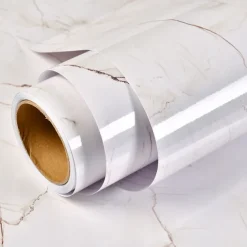 Abstract Marble Wallpaper Mural White Marble Wall Covering Sticker Peel and Stick Removable PVC/Vinyl Material Self Adhesive Wall Decor 300x60cm/118.1x23.62in for Living Room, Kitchen, Bathroom