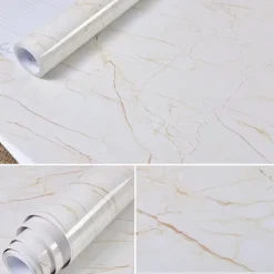 Abstract Marble Wallpaper Mural White Marble Wall Covering Sticker Peel and Stick Removable PVC/Vinyl Material Self Adhesive Wall Decor 300x60cm/118.1x23.62in for Living Room, Kitchen, Bathroom