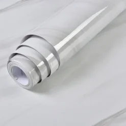 Abstract Marble Wallpaper Mural White Marble Wall Covering Sticker Peel and Stick Removable PVC/Vinyl Material Self Adhesive Wall Decor 300x60cm/118.1x23.62in for Living Room, Kitchen, Bathroom