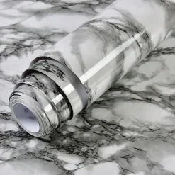 Abstract Marble Wallpaper Mural White Marble Wall Covering Sticker Peel and Stick Removable PVC/Vinyl Material Self Adhesive Wall Decor 300x60cm/118.1x23.62in for Living Room, Kitchen, Bathroom