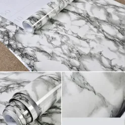 Abstract Marble Wallpaper Mural White Marble Wall Covering Sticker Peel and Stick Removable PVC/Vinyl Material Self Adhesive Wall Decor 300x60cm/118.1x23.62in for Living Room, Kitchen, Bathroom