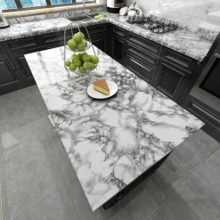 Abstract Marble Wallpaper Mural White Marble Wall Covering Sticker Peel and Stick Removable PVC/Vinyl Material Self Adhesive Wall Decor 300x60cm/118.1x23.62in for Living Room, Kitchen, Bathroom