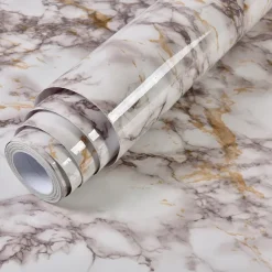 Abstract Marble Wallpaper Mural White Marble Wall Covering Sticker Peel and Stick Removable PVC/Vinyl Material Self Adhesive Wall Decor 300x60cm/118.1x23.62in for Living Room, Kitchen, Bathroom