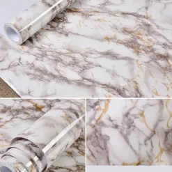 Abstract Marble Wallpaper Mural White Marble Wall Covering Sticker Peel and Stick Removable PVC/Vinyl Material Self Adhesive Wall Decor 300x60cm/118.1x23.62in for Living Room, Kitchen, Bathroom