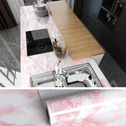 Abstract Marble Wallpaper Mural White Marble Wall Covering Sticker Peel and Stick Removable PVC/Vinyl Material Self Adhesive Wall Decor 300x60cm/118.1x23.62in for Living Room, Kitchen, Bathroom