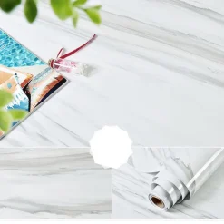 Abstract Marble Wallpaper Mural White Marble Wall Covering Sticker Peel and Stick Removable PVC/Vinyl Material Self Adhesive Wall Decor 300x60cm/118.1x23.62in for Living Room, Kitchen, Bathroom