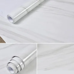 Abstract Marble Wallpaper Mural White Marble Wall Covering Sticker Peel and Stick Removable PVC/Vinyl Material Self Adhesive Wall Decor 300x60cm/118.1x23.62in for Living Room, Kitchen, Bathroom
