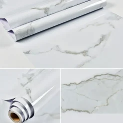 Abstract Marble Wallpaper Mural White Marble Wall Covering Sticker Peel and Stick Removable PVC/Vinyl Material Self Adhesive Wall Decor 300x60cm/118.1x23.62in for Living Room, Kitchen, Bathroom