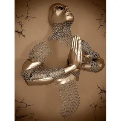 Abstract People Wall Art Canvas Love Couples Prints Painting Artwork Picture Kissing Hug Love Bronze Glitter Home Decoration Décor Rolled Canvas No Frame Unframed Unstretched