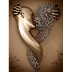 Abstract People Wall Art Canvas Love Couples Prints Painting Artwork Picture Kissing Hug Love Bronze Glitter Home Decoration Décor Rolled Canvas No Frame Unframed Unstretched