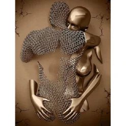 Abstract People Wall Art Canvas Love Couples Prints Painting Artwork Picture Kissing Hug Love Bronze Glitter Home Decoration Décor Rolled Canvas No Frame Unframed Unstretched