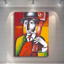 Abstract Picasso Man Playing Musical Instrument Poster Grace Woman Oil Painting on Canvas Nordic Jazz Violin Prints Home Decor