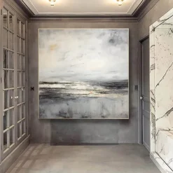 Abstract Skyline Painting hand painted Extra large wall art pain ting handmade gray landscape painting on canvas large wall art gold abstract mordern painting for Bedroom Living room painting