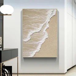 Abstract Textured Beach with Waves Painting on Canvas Hand painted Large Contemporary Art Textured Minimalist Modern Acrylic Painting Home Decor Stretched Frame Ready to Hang