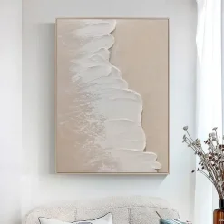 Abstract Textured Beach with Waves Painting on Canvas Hand painted Large Contemporary Art Textured Minimalist Modern Acrylic Painting Home Decor Stretched Frame Ready to Hang