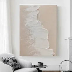 Abstract Textured Beach with Waves Painting on Canvas Hand painted Large Contemporary Art Textured Minimalist Modern Acrylic Painting Home Decor Stretched Frame Ready to Hang