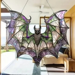 Acrylic Bat Catcher Stained Glass Style Window Hanging Decoration Versatile Halloween Decoration