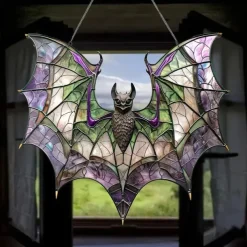 Acrylic Bat Catcher Stained Glass Style Window Hanging Decoration Versatile Halloween Decoration