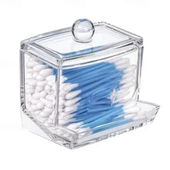 Acrylic Cotton Swabs Storage Holder Box Portable Transparent Makeup Cotton Pad Cosmetic Container Crystal Jewelry Organizer Case without Cotton swabs