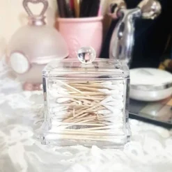 Acrylic Cotton Swabs Storage Holder Box Portable Transparent Makeup Cotton Pad Cosmetic Container Crystal Jewelry Organizer Case without Cotton swabs