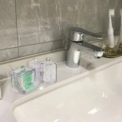 Acrylic Cotton Swabs Storage Holder Box Portable Transparent Makeup Cotton Pad Cosmetic Container Crystal Jewelry Organizer Case without Cotton swabs