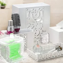 Acrylic Cotton Swabs Storage Holder Box Portable Transparent Makeup Cotton Pad Cosmetic Container Crystal Jewelry Organizer Case without Cotton swabs