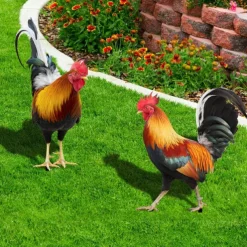 Acrylic 2D Lawn Stake Garden Chicken Stake Flat Decorative Panel Garden Decor Stakes Chicken Yards Art Decorative Lawn Sign Chicken Stake Sign Chicken Ornament Yard Ornament Outdoor