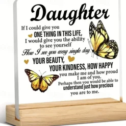 Acrylic Plaque with Wooden Base, Meaningful Gift from Son or Daughter to Mom, Commemorative Desk Sign, Thoughtful Keepsake with Wooden Stand
