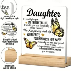 Acrylic Plaque with Wooden Base, Meaningful Gift from Son or Daughter to Mom, Commemorative Desk Sign, Thoughtful Keepsake with Wooden Stand