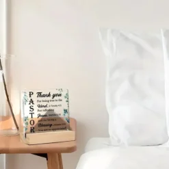 Acrylic Plaque with Wooden Base, Christian Keepsake Gift from Pastor to Believer, Religious Holiday Décor for Table, Room, Home, Café, Bar, and Restaurant