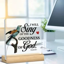 Acrylic Plaque with Wooden Base, Christian Inspirational Gift, Kindness Desk Decoration Featuring Scripture Quotes with Bird Design, Perfect for Home or Office Décor