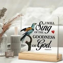 Acrylic Plaque with Wooden Base, Christian Inspirational Gift, Kindness Desk Decoration Featuring Scripture Quotes with Bird Design, Perfect for Home or Office Décor
