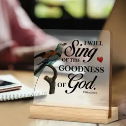 Acrylic Plaque with Wooden Base, Christian Inspirational Gift, Kindness Desk Decoration Featuring Scripture Quotes with Bird Design, Perfect for Home or Office Décor