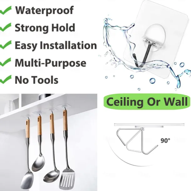Adhesive Hooks for Hanging Heavy Duty Wall Hooks Self Adhesive Towel Coat Hooks Waterproof Transparent Hooks for Bathroom Shower Kitchen Keys Door Outdoor Home Improvement Utility Hook