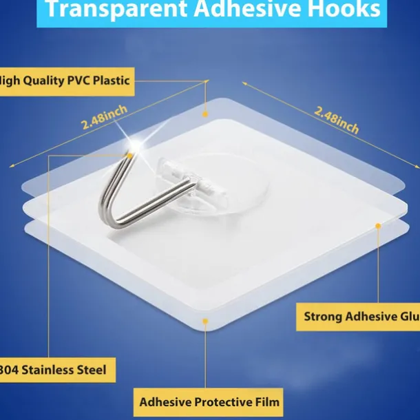 Adhesive Hooks for Hanging Heavy Duty Wall Hooks Self Adhesive Towel Coat Hooks Waterproof Transparent Hooks for Bathroom Shower Kitchen Keys Door Outdoor Home Improvement Utility Hook