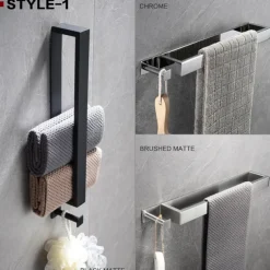 Adhesive Towel Bar with Hook, SUS304 Stainless Steel Hand Towel Holder for Bathroom, Towel Rack for Rolled Towels 40cm