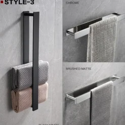 Adhesive Towel Bar with Hook, SUS304 Stainless Steel Hand Towel Holder for Bathroom, Towel Rack for Rolled Towels 40cm