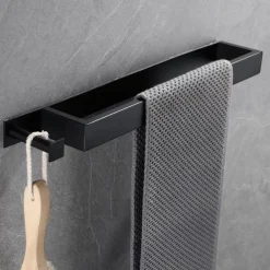 Adhesive Towel Bar with Hook, SUS304 Stainless Steel Hand Towel Holder for Bathroom, Towel Rack for Rolled Towels 40cm