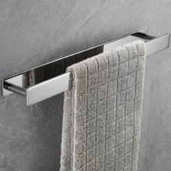 Adhesive Towel Bar with Hook, SUS304 Stainless Steel Hand Towel Holder for Bathroom, Towel Rack for Rolled Towels 40cm