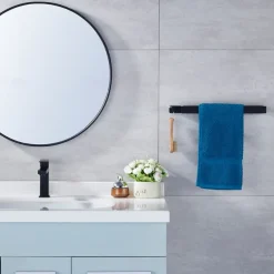 Adhesive Towel Bar with Hook, SUS304 Stainless Steel Hand Towel Holder for Bathroom, Towel Rack for Rolled Towels 40cm