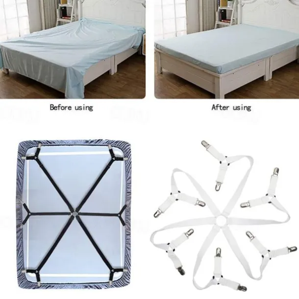 Adjustable Bed Sheet Holder with 12 Clips, Quilt Fixers, Adjustable Elastic Bed Sheet Holder for Sheets Mattress Covers Sofa Cushion Covers Sheet Clips