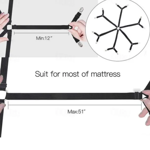 Adjustable Bed Sheet Holder with 12 Clips, Quilt Fixers, Adjustable Elastic Bed Sheet Holder for Sheets Mattress Covers Sofa Cushion Covers Sheet Clips