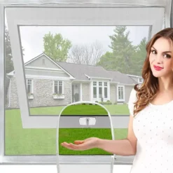 Adjustable DIY Fiberglass Mesh Window Screen with Zipper Opening - Handmade Insect for Pets, Customizable Cut-to-Size Sheet Mesh with Non-Adhesive Loop and Hook Straps