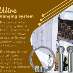 Adjustable Indoor Outdoor Wire Curtain Rod Room Divider Hanging System with 24 Clips Wire Hanging System For Tapestry Clothesline Clothes Hanger Craft Art Decoration on Walls