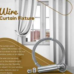 Adjustable Indoor Outdoor Wire Curtain Rod Room Divider Hanging System with 24 Clips Wire Hanging System For Tapestry Clothesline Clothes Hanger Craft Art Decoration on Walls