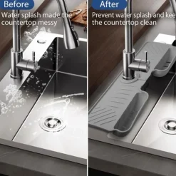 Adjustable Silicone Sponge Holder, Faucet Water Catcher Mat, 2 IN 1 Absorbent Faucet Splash Mat, Draining Faucet Water Catcher Mat, Sponge Holder Over Faucet Sink Organizer, Kitchen Bathroom Sink Acce