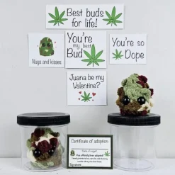 Adopt a Weed Nugget Plushie, Little Weed Nugget Plushie with Encouragement Cards, in a Jar Handmade Plush Stuffed Toys, Best Buds for Life Desktop Ornaments Gift
